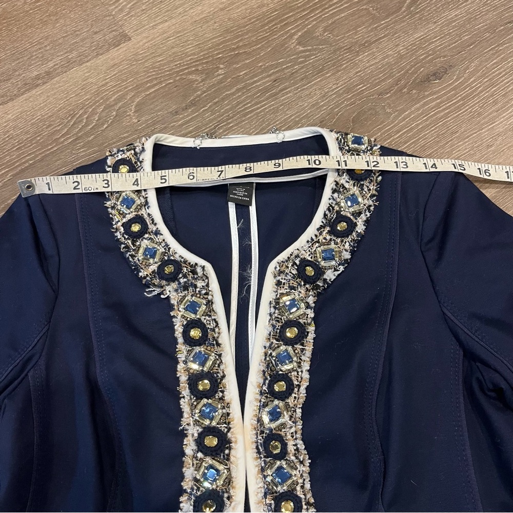 White House Black Market Navy Cropped Blazer with gems - Picture 3 of 12
